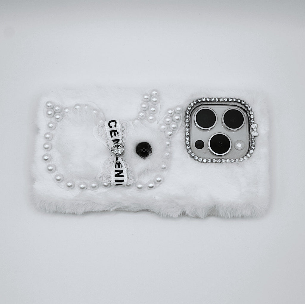 Fluffy Kanin 3D Cartoon TPU Cover - Hvid