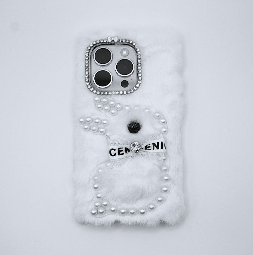Fluffy Kanin 3D Cartoon TPU Cover - Hvid
